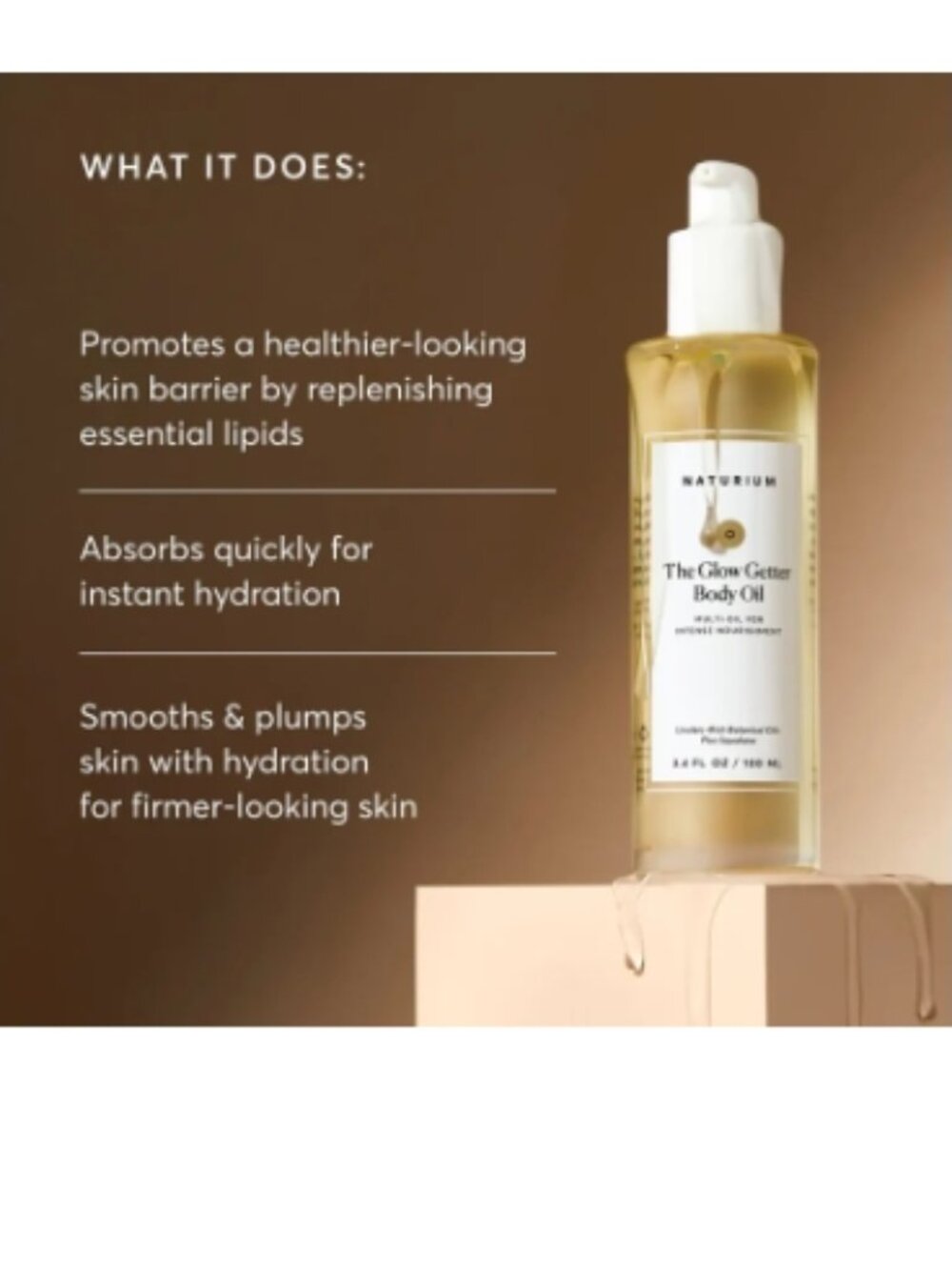 𝗡𝗔𝗧𝗨𝗥𝗜𝗨𝗠 𝐓𝐡𝐞 𝐆𝐥𝐨𝐰 𝐆𝐞𝐭𝐭𝐞𝐫 𝐁𝐨𝐝𝐲 𝐎𝐢𝐥 3.4 fl oz/100 ml🟡 - Picture 3 of 16